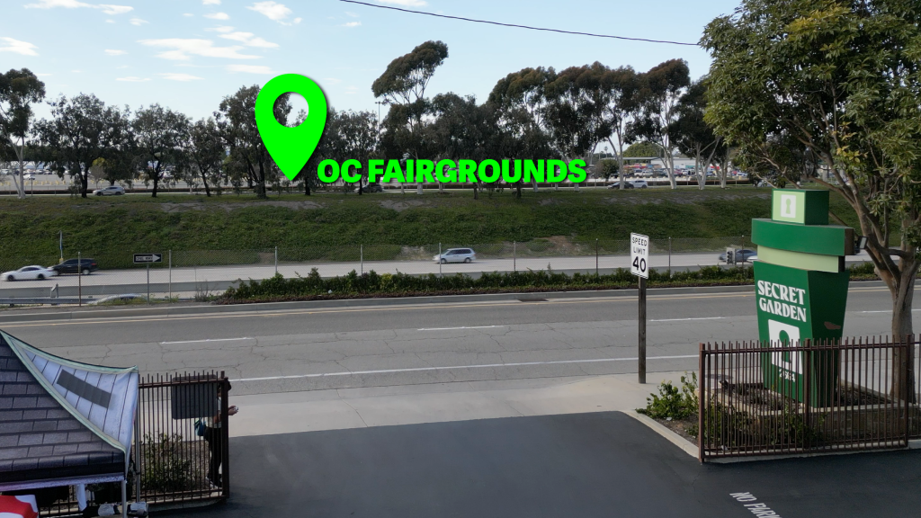 A picture taken from Secret Garden, looking across the freeway to where the OC fairgrounds is located.