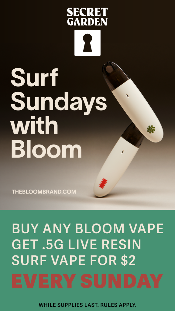 A flyer describing Surf Sundays promotion on Bloom products, happening every Sunday